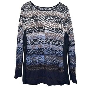 NIC+ZOE Womens Top XL Long Sleeved Tunic Blue Beige‎ Corpcore Office Stretchy